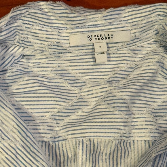 10 Derek Lam Light Blue Patterned Stripe Long Sleeve Dress - Picture 5 of 9